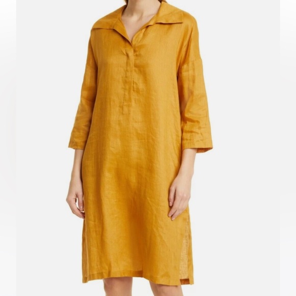 MaxMara | Derris V-Neck Linen Dress in Ochre - Picture 7 of 16